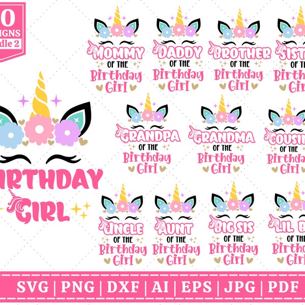 Unicorn Family Birthday SVG Bundle | Happy Birthday SVG | Unicorn Birthday SVG | Family Shirt svg | Unicorn Shirt | Cut Files for Cricut