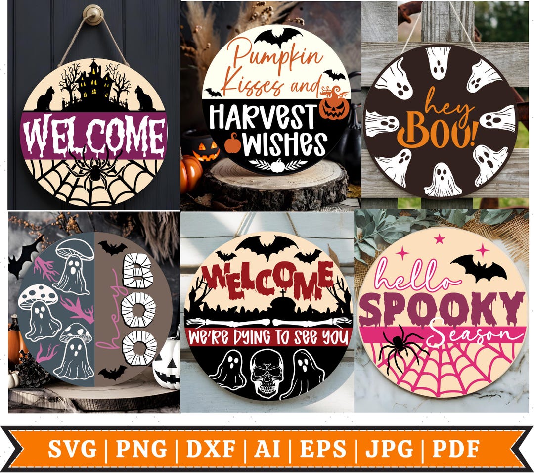Halloween Door Hanger SVG Bundle, Halloween Welcome Sign, SVG Cut Files ...