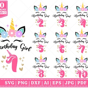 Einhorn Geburtstag Shirt SVG Bundle | Alles Gute zum Geburtstag SVG | Einhorn Geburtstag SVG | Kleine Mädchen Shirt svg | Einhorn T-Shirt | Schneide Dateien für Cricut