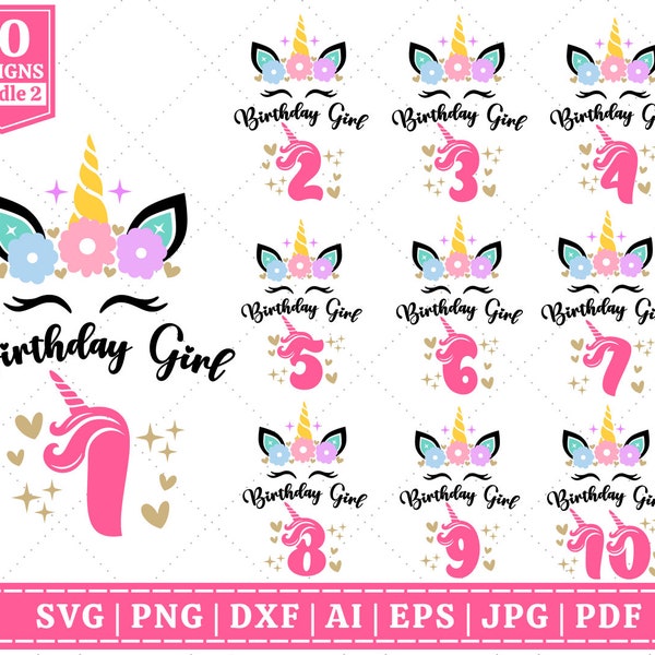 Unicorn Birthday Shirt SVG Bundle | Happy Birthday SVG | Unicorn Birthday SVG | Little Girl Shirt svg | Unicorn Shirt | Cut Files for Cricut