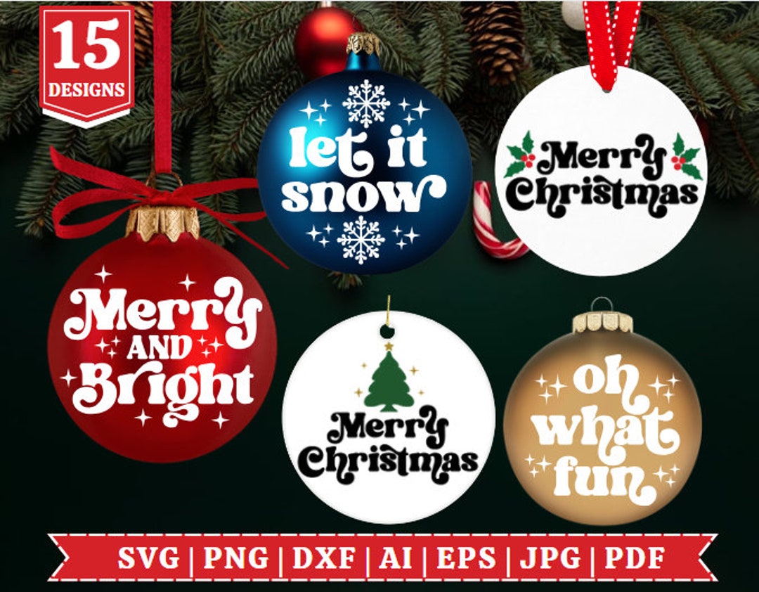 Round Christmas Ornaments SVG Bundle Retro Christmas SVG Ornament