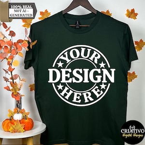 Forest Green Gildan 5000 Tshirt Mockup, G5000 Fall Mockup, Gildan Forest Green TShirt Mockup, Oversized Tshirt Mockup, Autumn Mockup