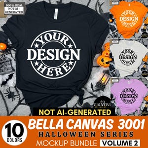 Bella Canvas 3001 Tshirt Halloween Mockup Bundle | BC 3001 T-Shirt Mock-up Bundle | Prawdziwy model | Zabawna, modna, upiorna, jesienna koszulka na Halloween Mock