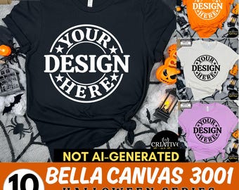 Bella Canvas 3001 Tshirt Halloween Mockup Bundle | BC 3001 T-Shirt Mock-up Bundle | Real Model | Fun Trendy Spooky Fall Halloween Shirt Mock