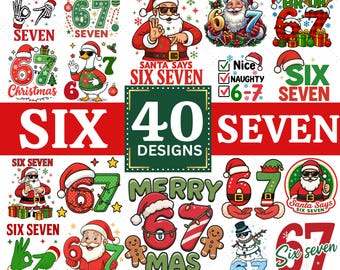 40 Funny Christmas Santa Say 67 Png Bundle, Santa Say Six Seven Clipart Png, 67 Xmas Png Bundle For Tshirt, 67 Christmas Sublimation File