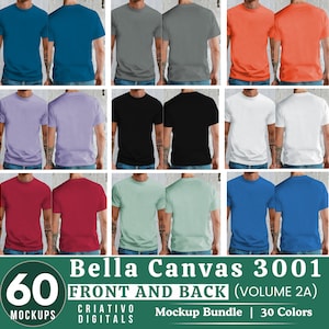 ベラ キャンバス 3001 メンズ フロントとバックビュー モックアップ バンドル、3001 Tシャツ バンドル、ベラ キャンバス モデル モックアップ バンドル、ライフスタイル モックアップ、トレンディ