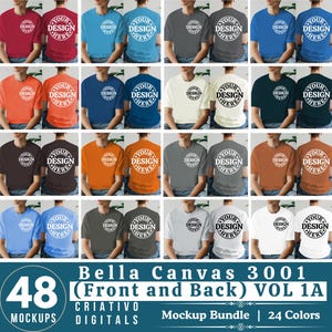 Lot de maquettes de t-shirt Bella Canvas 3001 vues de face et de dos | 3001 Maquette de t-shirt pour homme | Maquette de modèle réel | Split View esthétique simple