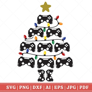 Albero di Natale Gamer SVG, Game Controller Assemble Tree Svg, X-mas Tree Gaming Lover Svg, Download immediato, file svg per Cricut