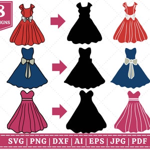 Paquete SVG de silueta de vestidos en capas / SVG de vestido de mujer / SVG de vestido de novia / SVG de vestido / SVG de dama / Archivos de corte Cricut / Archivos de sublimación