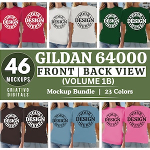 Gildan 64000 レディース フロントとバックのモックアップ バンドル、Gildan 64000 シャツ バンドル、Gildan モデル モックアップ、Gildan 64000 バック モックアップ、ライフスタイル モックアップ