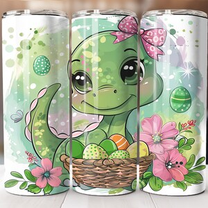 Joli gobelet à sublimation de dinosaure de Pâques | Gobelet fin, 20 oz | Téléchargement numérique | Motifs de sublimation pour gobelets droits
