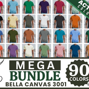 Lot de maquettes de toile 3001 Bella | 90 couleurs, lot de maquettes de t-shirts Bella et toile pour hommes, maquettes de t-shirts vue de face pour hommes, maquettes POD,