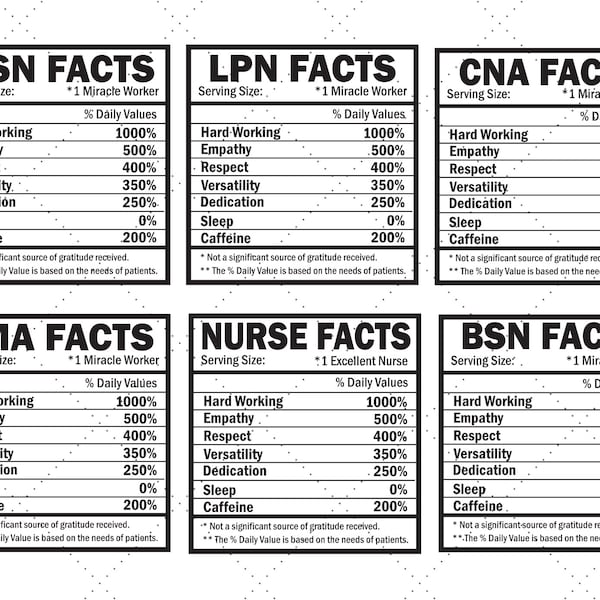 Nurse Nutrition Facts SVG Bundle | Nurse Facts SVG | Nurse Shirt svg | CNA Facts svg | Cma Facts svg | Cricut Cut File | Sublimation