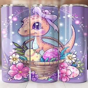 Joli gobelet à sublimation de dinosaure de Pâques | Gobelet fin, 20 oz | Téléchargement numérique | Motifs de sublimation pour gobelets droits