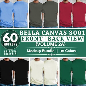 ベラ キャンバス 3001 メンズ フロントとバックビュー モックアップ バンドル、3001 Tシャツ バンドル、ベラ キャンバス モデル モックアップ バンドル、ライフスタイル モックアップ、トレンディ
