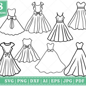 Paquete SVG de siluetas de vestidos de novia / SVG de vestido de mujer / SVG de vestido de novia / SVG de vestido / SVG de dama / Archivos de corte Cricut / Archivos de sublimación