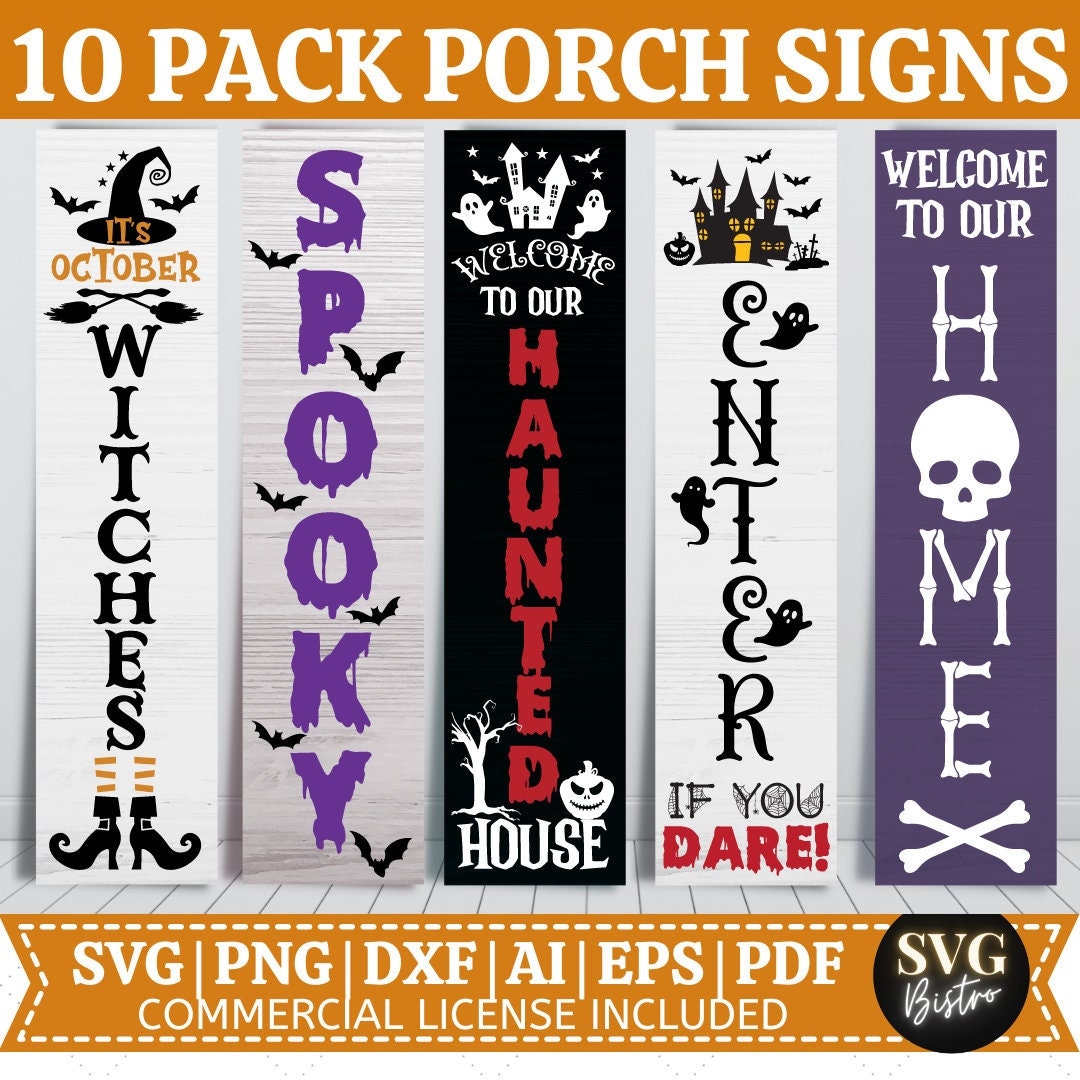Halloween Porch Sign SVG Bundle | Welcome Sign SVG Bundle| Vertical ...