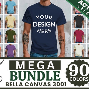 Bella Canvas 3001 Mockup Bundle | 90 Colors, Men Bella and Canvas T-shirt Mockup Bundle, Men Front View Tshirt Mocks, POD Mockups,