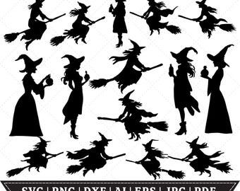 Witch Svg Bundle, Halloween Svg, Halloween Witch Svg, Witch Clipart, Witch Silhouette, Flying Witch Svg, Salem, Cut Files, Instant Download