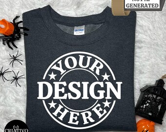 Gildan 18000 Dark Heather Halloween Sweatshirt Mockup, G18000 Crewneck Thanksgiving Collection, Trendy Fall Shop Bundle, Popular Sweatshirt