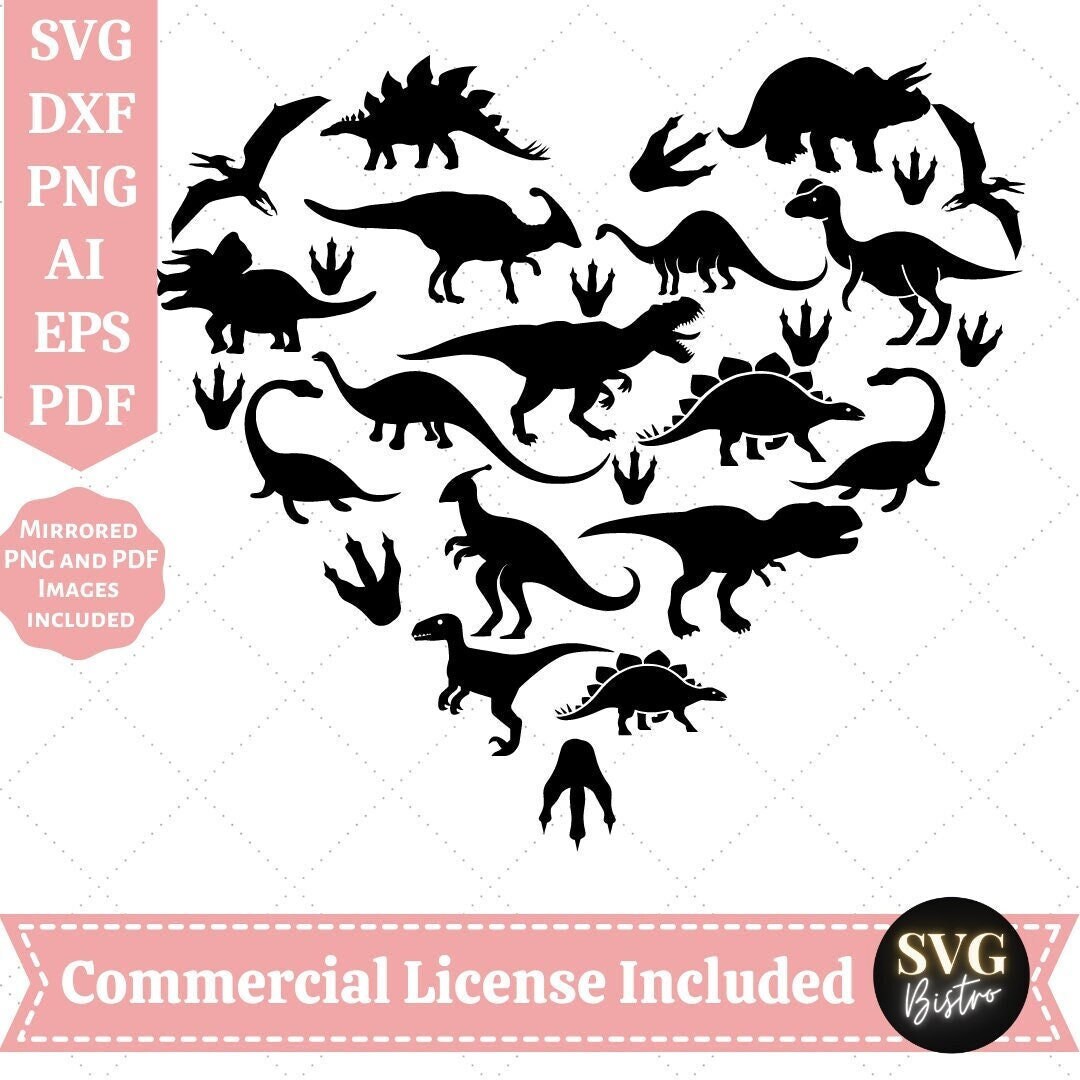 Dinosaur Heart SVG Dinosaur SVG Heart SVG Dinosaur - Etsy
