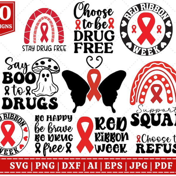 Red Ribbon Week SVG Bundle | No To Drugs SVG | Drug Free SVG | Anti-Drug svg | Red Shirt svg | Red Ribbon |  Cricut Cut File | Sublimation