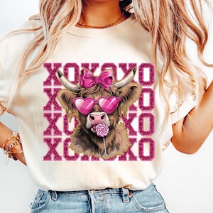 Glitzernde Valentinstag Shirt Design Valentinstag PNG Xoxo Pink Rot Faux Glitter PNG Valentinstag Png Valentinstag Shirt Design, Highland Kühe