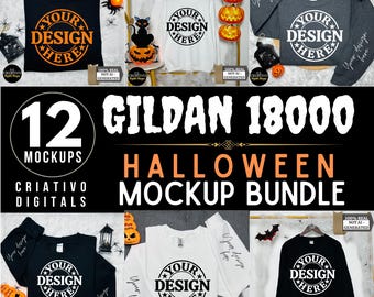 Paquete de maquetas de Halloween Gildan 18000, colección de Acción de Gracias con cuello redondo G18000, paquete de tienda de otoño de moda, maquetas de sudaderas unisex populares