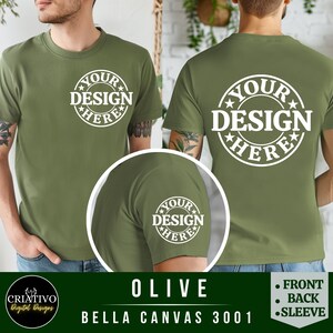 Bella Canvas 3001 Natural Front, Back and Sleeve View Tshirt Mockup | 3001 Mens Tshirt Mock-up | Male Model Mock | Simple Aesthetic