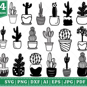 Paquete SVG de plantas en macetas / Cactus SVG / Cactus en macetas Svg / Suculentas SVG / Plantas de interior SVG / Plantas SVG / Archivo de corte Cricut / Sublimación