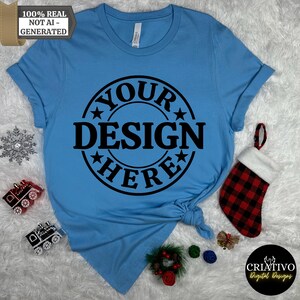 Aqua Blue Bella Canvas 3001 Tshirt Christmas Mockup Christmas Mockup Shirt Bella Canvas Shirt Mockup Cozy Casual Flanel Christmas Holiday