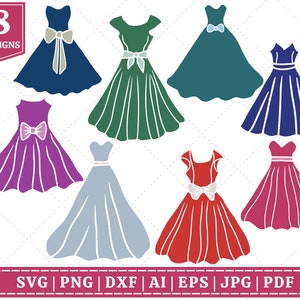 Paquete SVG de siluetas de vestidos de novia / SVG de vestido de mujer / SVG de vestido de novia / SVG de vestido / SVG de dama / Archivos de corte Cricut / Archivos de sublimación