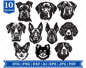 Dog Heads SVG Bundle | Dog Breeds SVG Bundle | Dogs Silhouette SVG Bundle | Dog Lovers svg | Dog Moms svg | Cricut Cut File | Sublimation