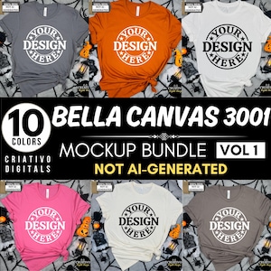 Bella Canvas 3001 Tshirt Halloween Mockup Bundle | BC 3001 T-Shirt Mock-up Bundle | Prawdziwy model | Zabawna, modna, upiorna, jesienna koszulka na Halloween Mock