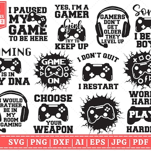 ゲーマーSVGバンドル | 面白いゲーマーSVG | ゲーマーSVG | ビデオゲームSVG | 男の子用シャツSVG | ゲームコントローラーSVG、プレイステーション | Cricut用カットファイル