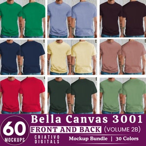 ベラ キャンバス 3001 メンズ フロントとバックビュー モックアップ バンドル、3001 Tシャツ バンドル、ベラ キャンバス モデル モックアップ バンドル、ライフスタイル モックアップ、トレンディ