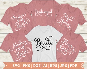 Elegant Bridal Party SVG Bundle, Bachelorette Shirt SVG, Wedding SVG, Bridesmaid svg, Maid of honor, Bride | Cricut Cut File | Sublimation