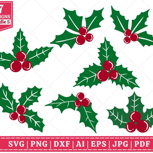 Holly SVG Bundle | Christmas Decor SVG Bundle | Christmas Berries SVG | Cricut Cut File | Sublimation Files