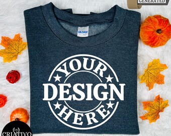 Dark Heather Gildan 18000 Fall Mockup, Folded Flat Lay Mockup Bundle g1800 Mockup Folded Sweatshirt Mockup G18000 Mockup Thanksgiving