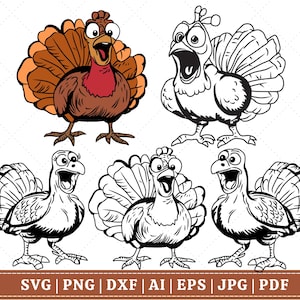 Bundle décalé drôle de dinde de Thanksgiving, fichier vectoriel de dinde, visages de dinde, visage de dinde PNG, fond transparent, téléchargement immédiat