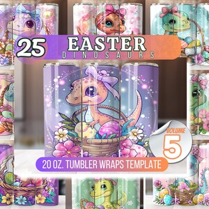 Emballages pour verres à sublimation dinosaures de Pâques | Gobelet fin 20 oz design sublimation | Emballage de gobelet droit PNG, fichiers de sublimation