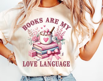 San Valentino Book Lover Png, I libri sono il mio linguaggio dell'amore Png, Bookish Png, Retro Bookworm Png T-shirt a sublimazione, regalo di design per tazza per San Valentino