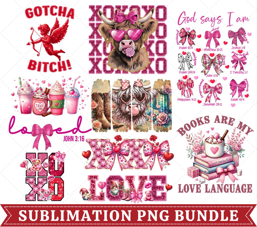 Pink Valentine Sublimation PNG Bundle, Retro Valentine's Sublimation ...