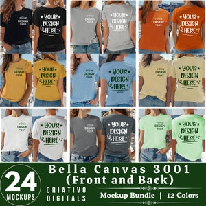 Maquette de t-shirt Bella Canvas 3001 | Maquette de t-shirt vue de face et de dos | Maquettes avant et arrière | Maquette pour femme | Maquette de t-shirt à l'avant et à l'arrière