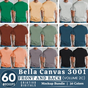 ベラ キャンバス 3001 メンズ フロントとバックビュー モックアップ バンドル、3001 Tシャツ バンドル、ベラ キャンバス モデル モックアップ バンドル、ライフスタイル モックアップ、トレンディ