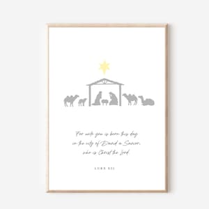 Luke 2:11 Christian Christmas Scripture Printable Wall Art, Holiday Scripture Print, Christian Christmas Decor, Nativity Scene