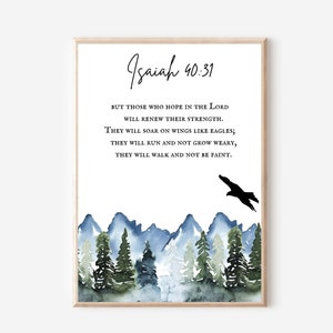Isaiah 40:31 Hope In The Lord, Bible Verse Wall Art Printable, Watercolor Mountains, Minimalist Modern Scripture, Christian Home Decor