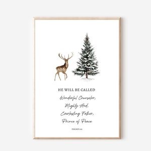 Isaiah 9:6 He Will Be Called Wonderful Counselor, Christmas Bible Verse Printable, Watercolor Christmas Prints, Christian Christmas Decor