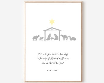 Luke 2:11 Christian Christmas Scripture Printable Wall Art, Holiday Scripture Print, Christian Christmas Decor, Nativity Scene