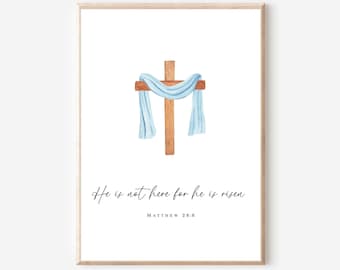 Matthew 28:6 He is risen Easter Printable Wall Art, Easter Quote Bible Verse Decor, Religious Easter Print, Bible Quote Poster